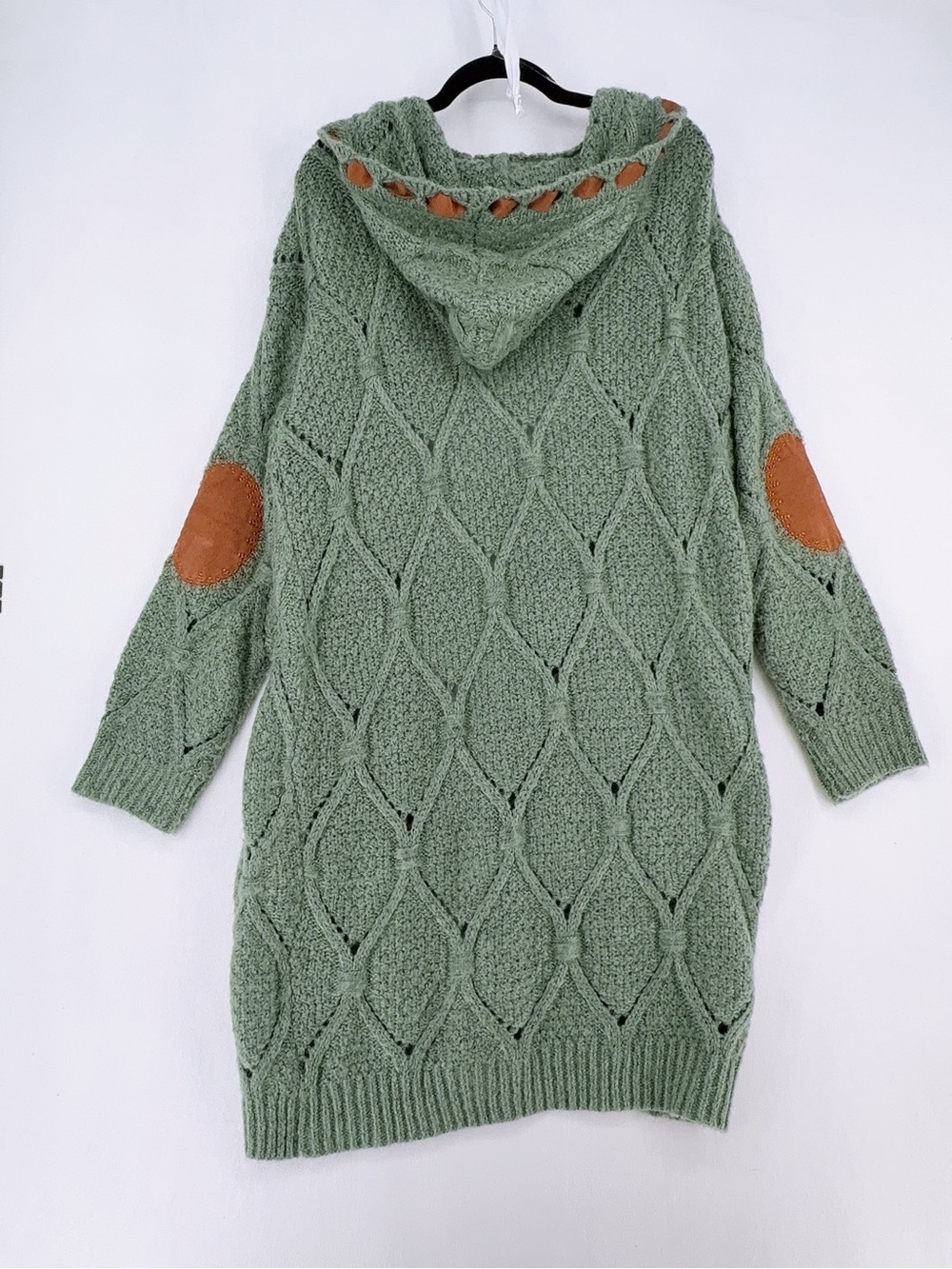 POL Cable Knit Hooded Cardigan Sweater Green L - Picture 3 of 8